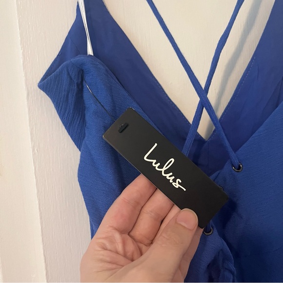 NWT Lulus Troulos Royal Blue Lace Up Midi Dress Skater Gauze Size Small - Picture 10 of 15